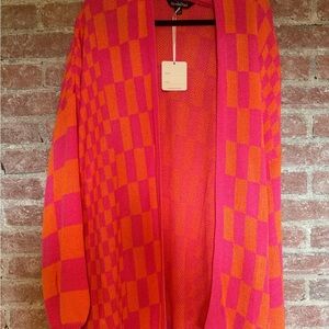 DAVI & DANI Pink and Orange Checkered Cardigan